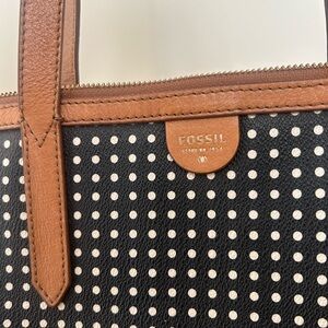 Fossil Black and Tan Polka Dot Tote